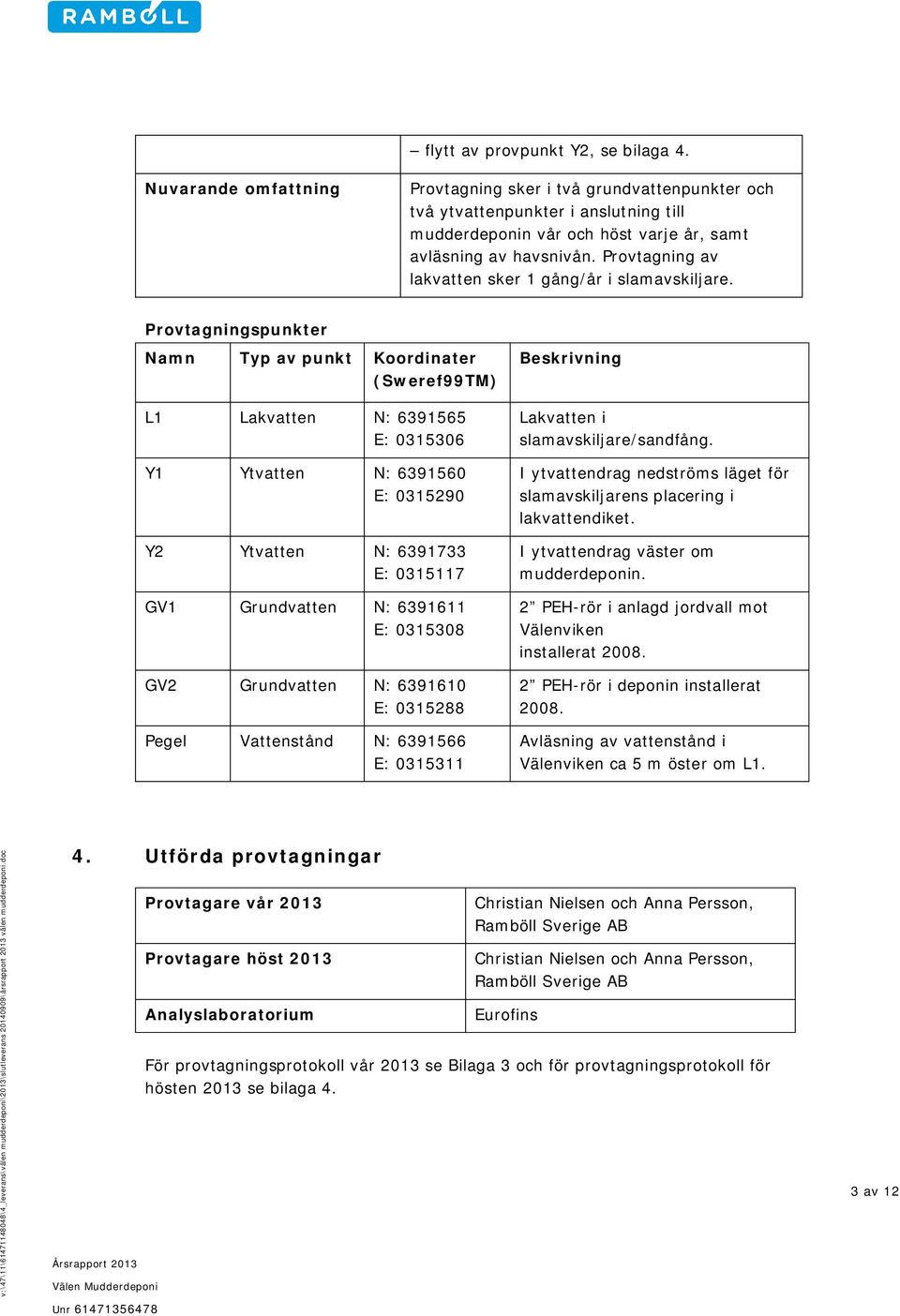Provtagning av lakvatten sker 1 gång/år i slamavskiljare.