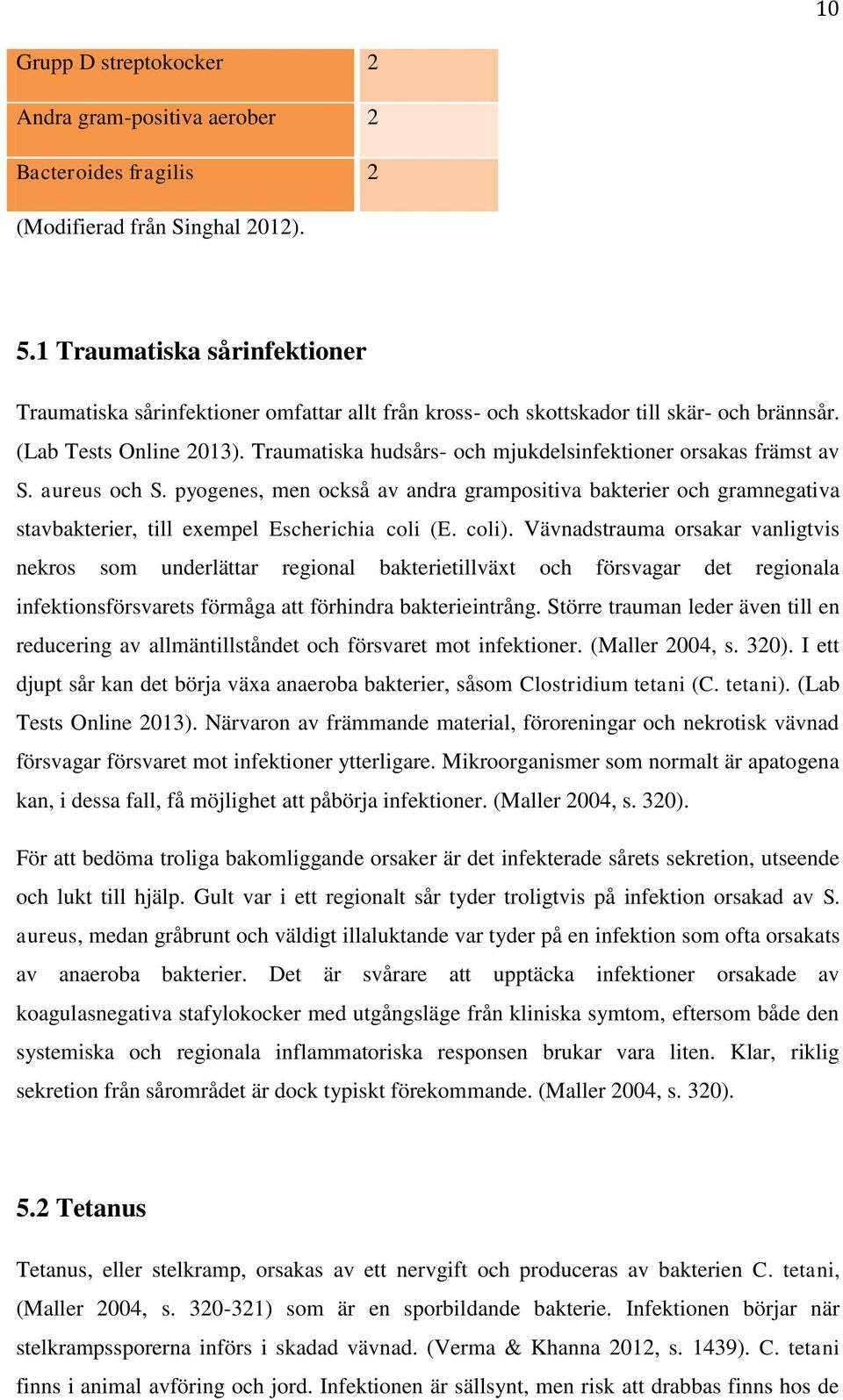 Traumatiska hudsårs- och mjukdelsinfektioner orsakas främst av S. aureus och S. pyogenes, men också av andra grampositiva bakterier och gramnegativa stavbakterier, till exempel Escherichia coli (E.