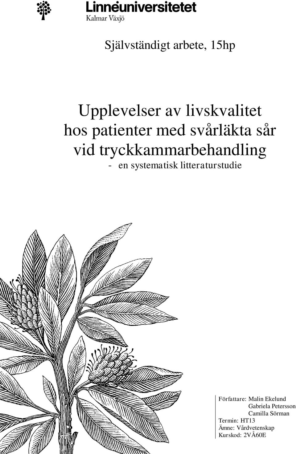systematisk litteraturstudie Författare: Malin Ekelund Gabriela
