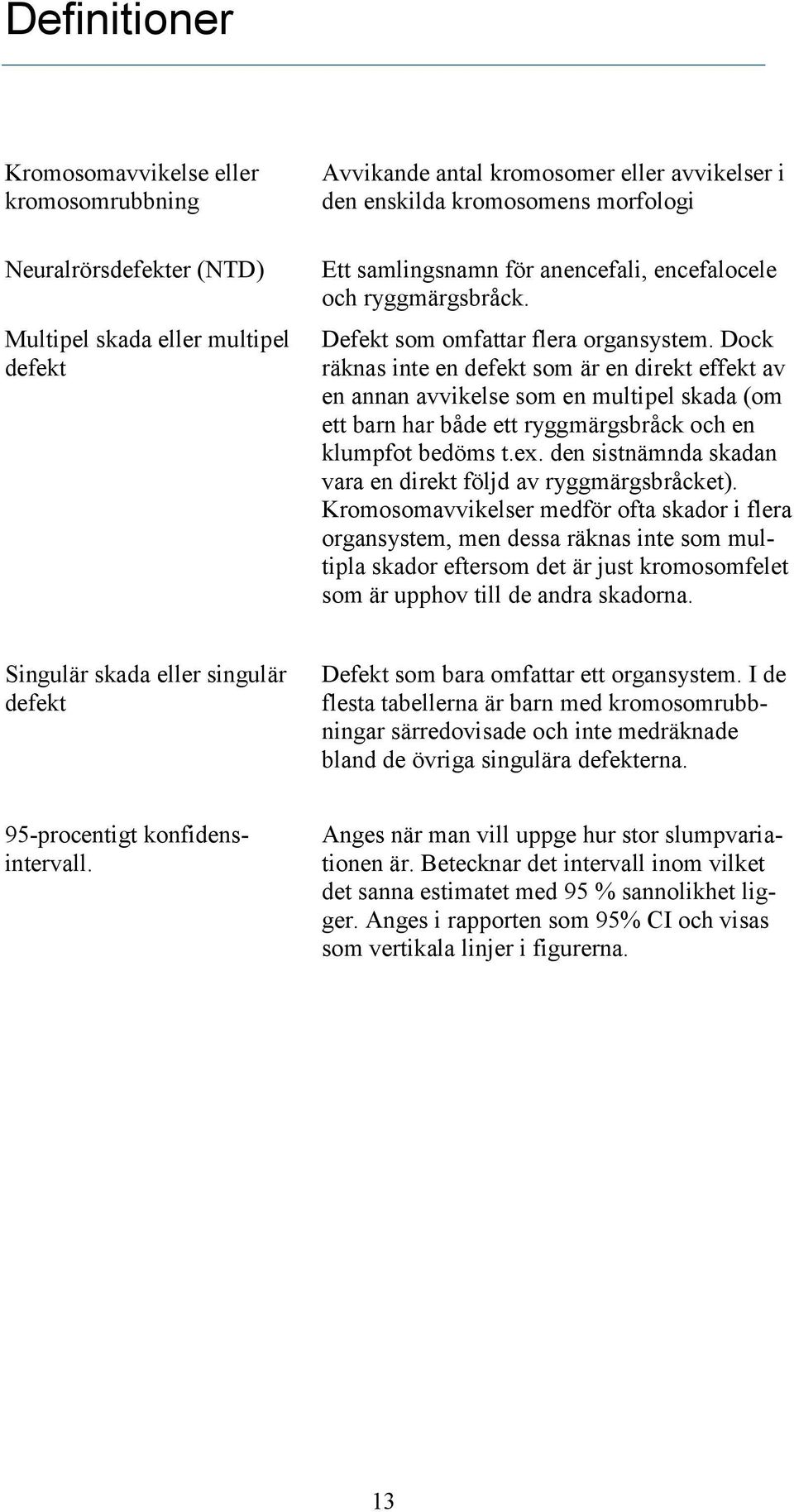 Dock räknas inte en defekt som är en direkt effekt av en annan avvikelse som en multipel skada (om ett barn har både ett ryggmärgsbråck och en klumpfot bedöms t.ex.