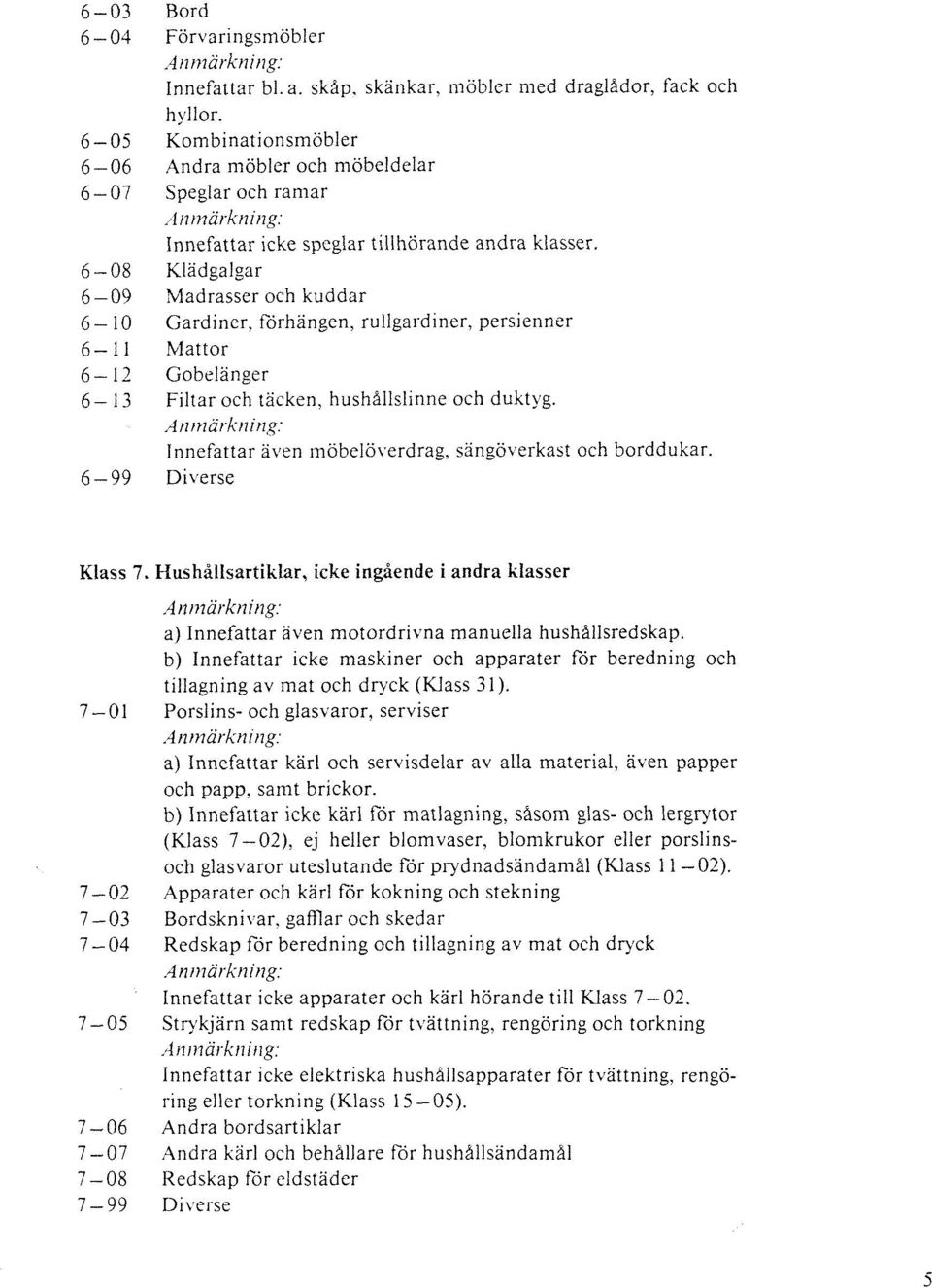 förhängen, rullgardiner, persienner Mattor Gobelänger Filtar och täcken. hushållslinne och duktyg. Innefattar även möbelöverdrag, sängöverkast och borddukar. Klass 7.