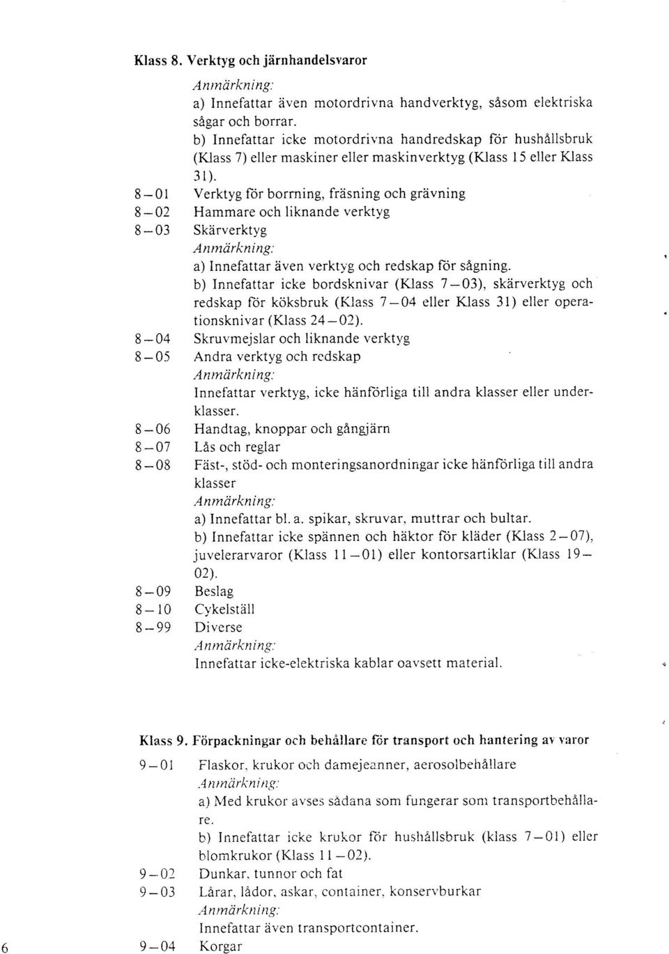 Verktyg för borrning, fräsning och grävning Hammare och liknande verktyg Skärverktyg a) Innefattar även verktyg och redskap för sågning.