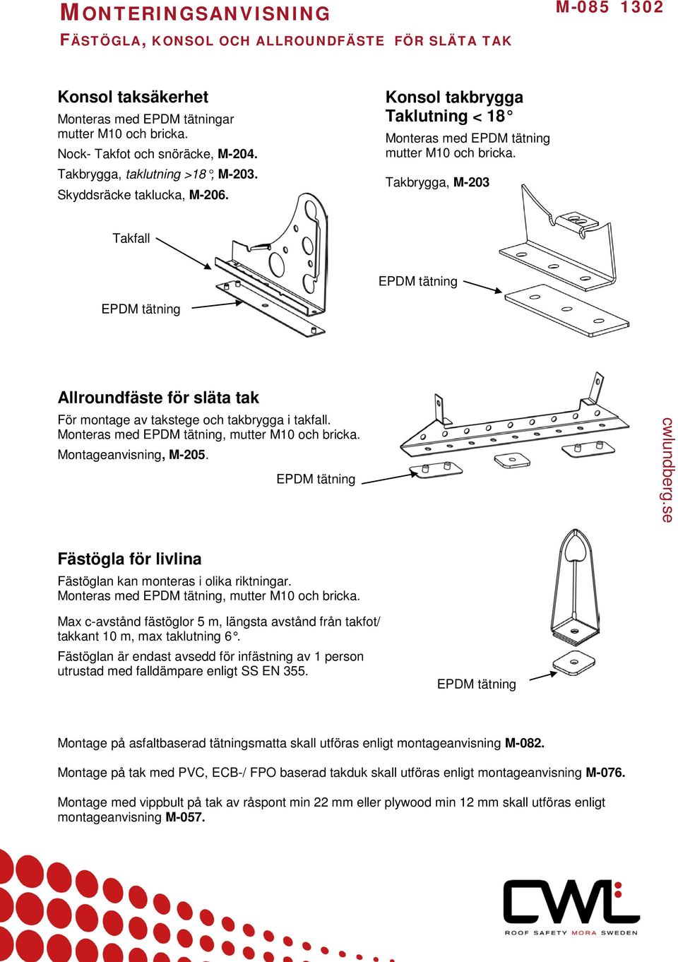 MONTERINGSANVISNING M INFÄSTNINGAR FÖR PANNTÄCKTA TAK. cwlundberg ...