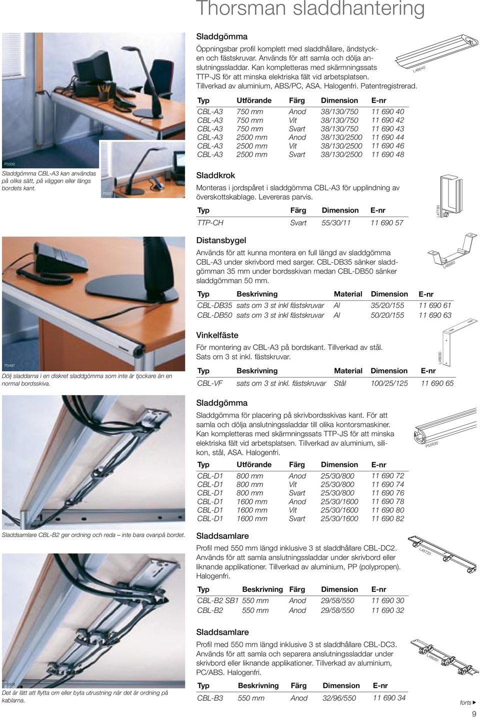 Typ Utförande Färg Dimension E-nr CBL-A3 750 mm Anod 38/130/750 11 690 40 CBL-A3 750 mm Vit 38/130/750 11 690 42 CBL-A3 750 mm Svart 38/130/750 11 690 43 CBL-A3 2500 mm Anod 38/130/2500 11 690 44