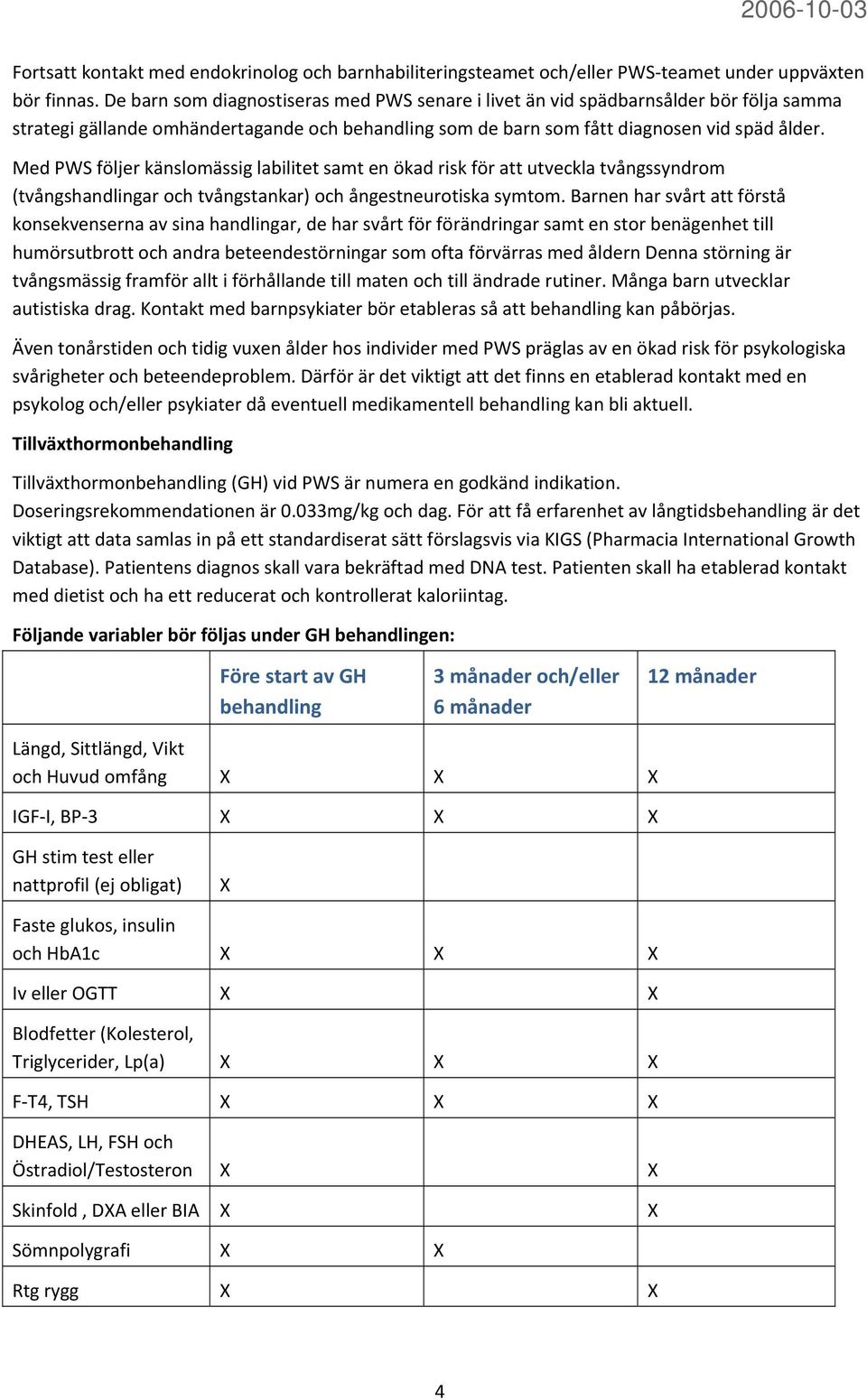 Med PWS följer känslomässig labilitet samt en ökad risk för att utveckla tvångssyndrom (tvångshandlingar och tvångstankar) och ångestneurotiska symtom.