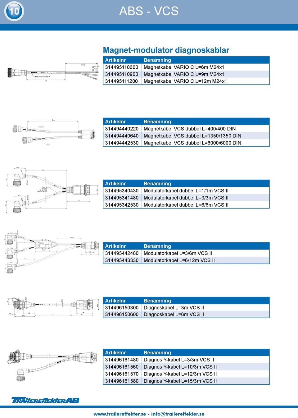 Modulatorkabel dubbel L=3/3m VCS II 3449534530 Modulatorkabel dubbel L=6/6m VCS II 3449544480 Modulatorkabel L=3/6m VCS II 34495443330 Modulatorkabel L=6/m VCS II 3449650300 Diagnoskabel