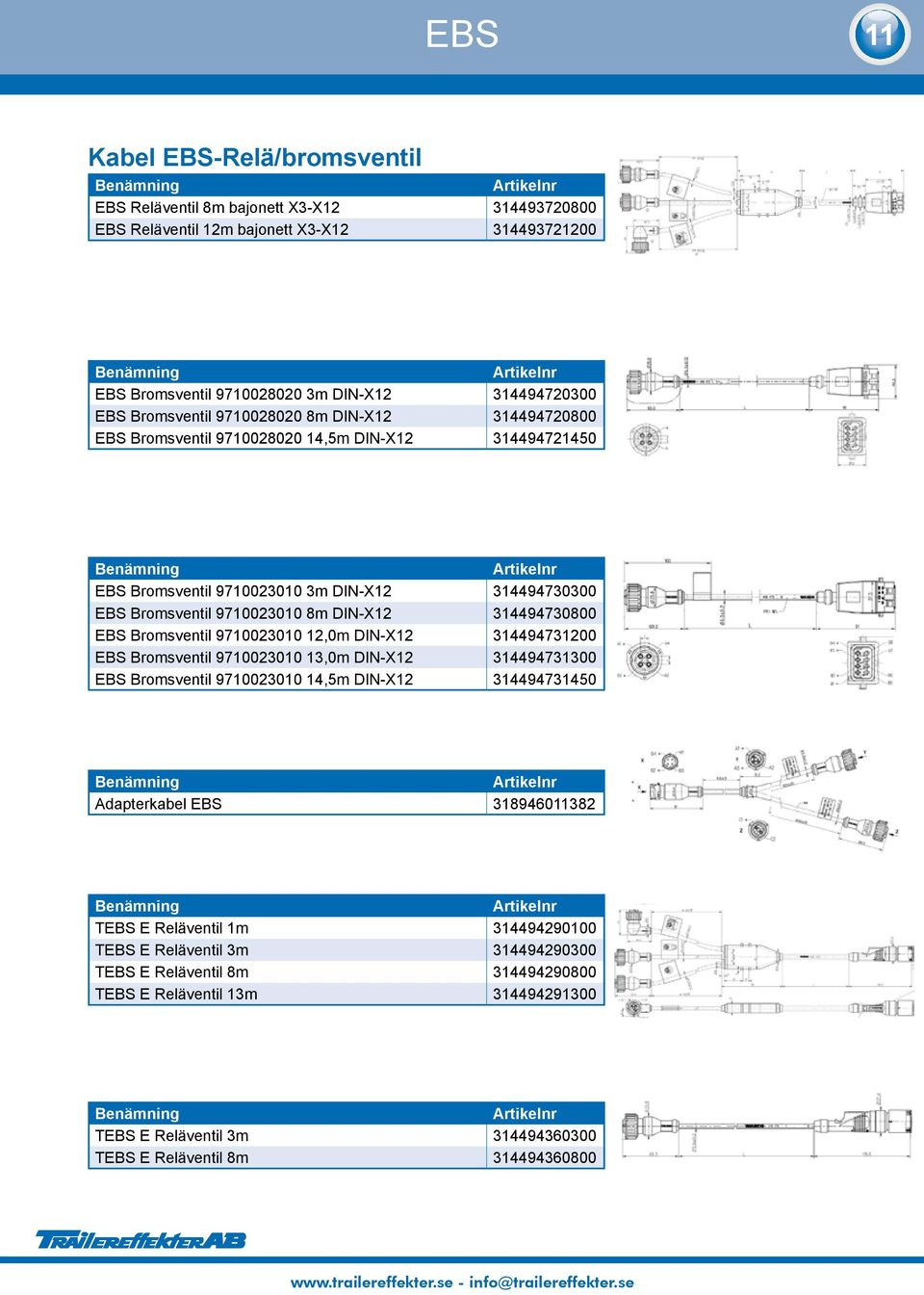 34494730800 EBS Bromsventil 9700300,0m DIN-X 344947300 EBS Bromsventil 9700300 3,0m DIN-X 3449473300 EBS Bromsventil 9700300 4,5m DIN-X 3449473450 Adapterkabel EBS