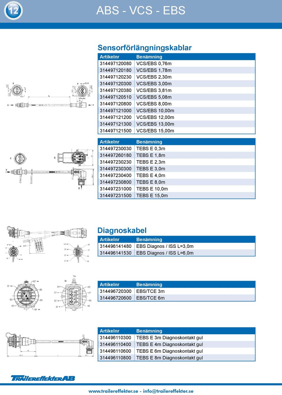 3,0m 3449730400 TEBS E 4,0m 3449730800 TEBS E 8,0m 344973000 TEBS E 0,0m 344973500 TEBS E 5,0m Diagnoskabel 344964480 EBS Diagnos / ISS L=3,0m 344964530 EBS Diagnos / ISS L=6,0m