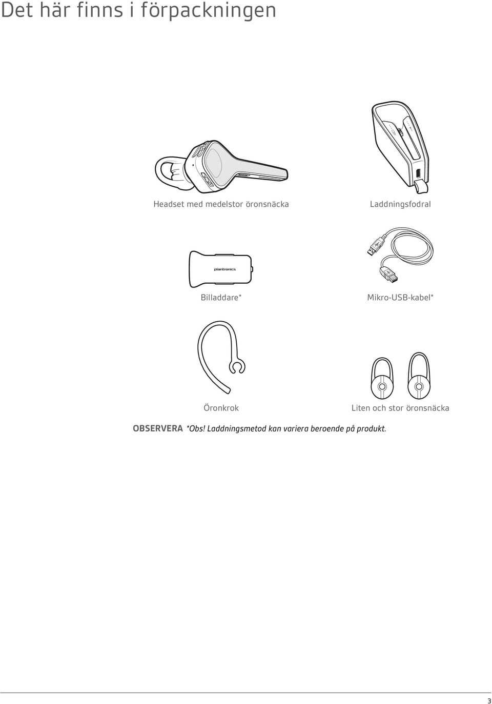 Mikro-USB-kabel* Öronkrok Liten och stor öronsnäcka