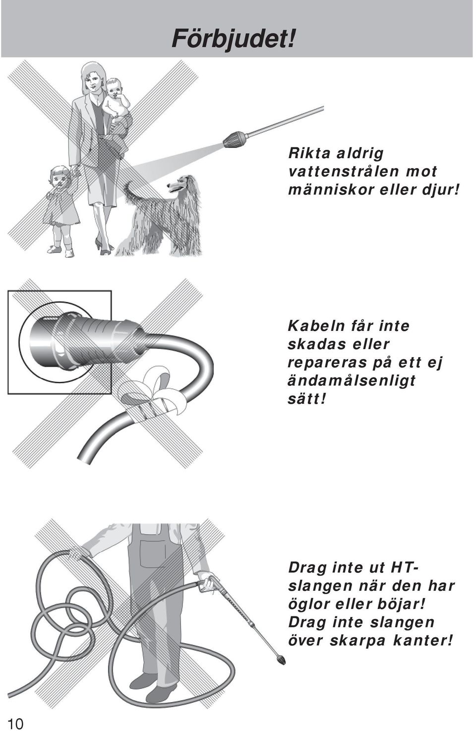 Kabeln får inte skadas eller repareras på ett ej