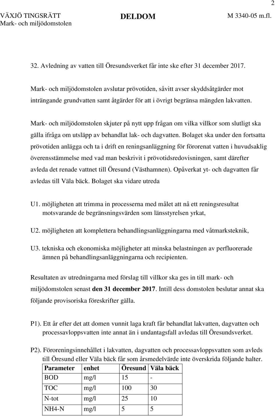 skjuter på nytt upp frågan om vilka villkor som slutligt ska gälla ifråga om utsläpp av behandlat lak- och dagvatten.