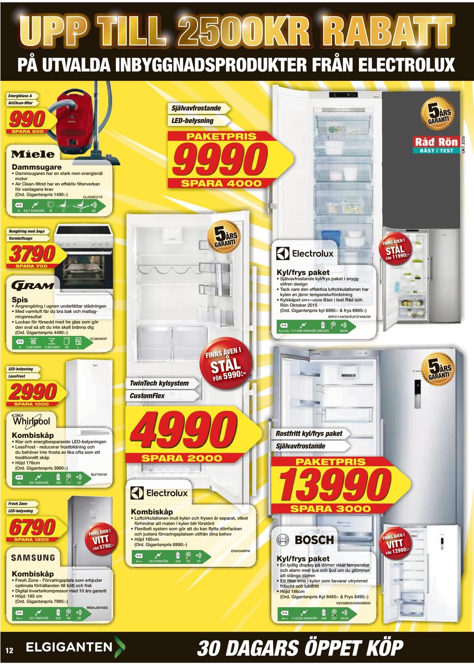 Gigantenpris 1490:-) CLSSICC1E SPR 4000 55,7 KWH/ÅR B C D 80 Rengöring med ånga ÅRS Varmluftsugn 3790 STÅ9L90:- FÖR 1 1 SPR 700 Kyl/frys paket Självavfrostande kyl/frys paket i snygg stilren design
