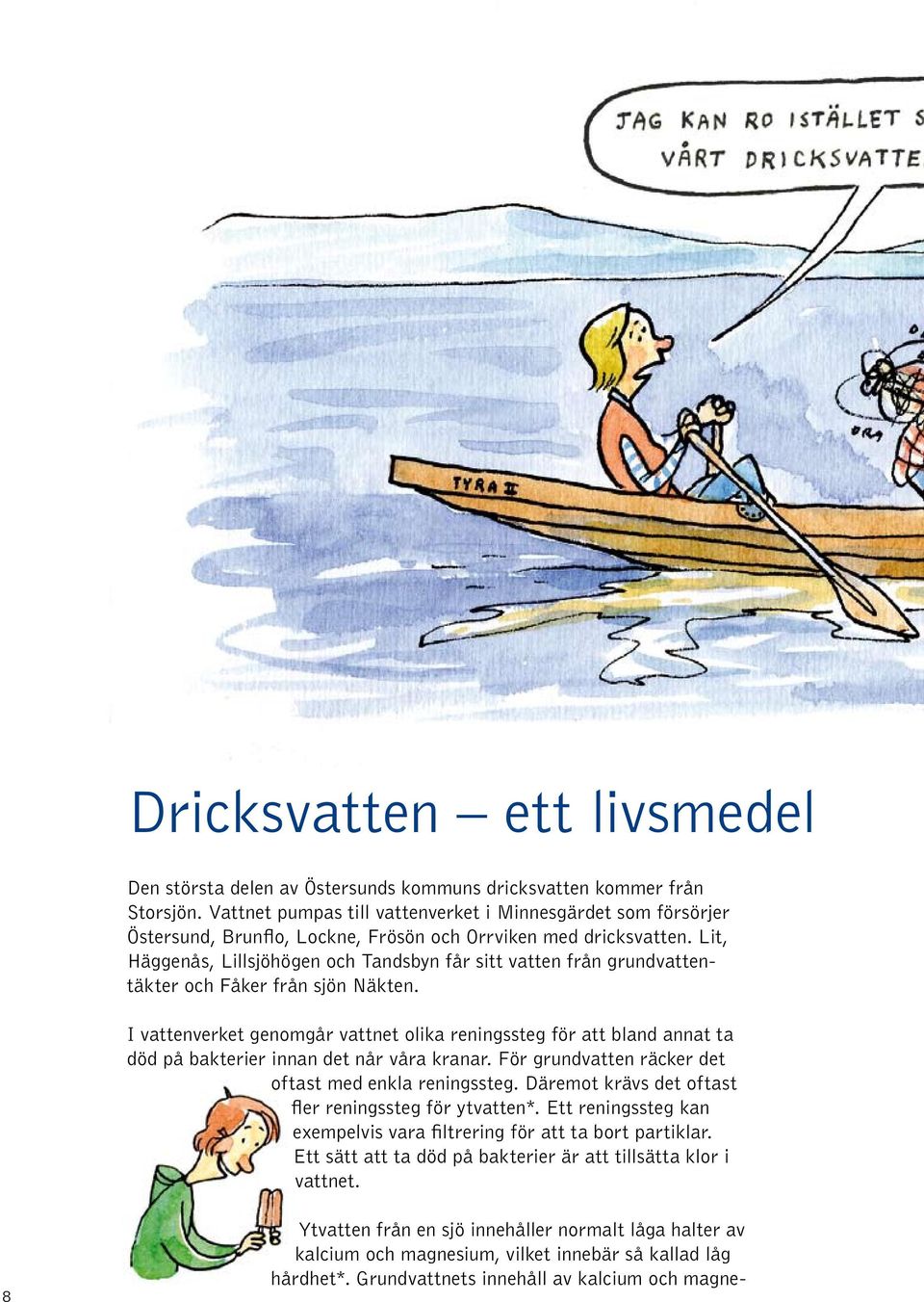 Lit, Häggenås, Lillsjöhögen och Tandsbyn får sitt vatten från grundvattentäkter och Fåker från sjön Näkten.
