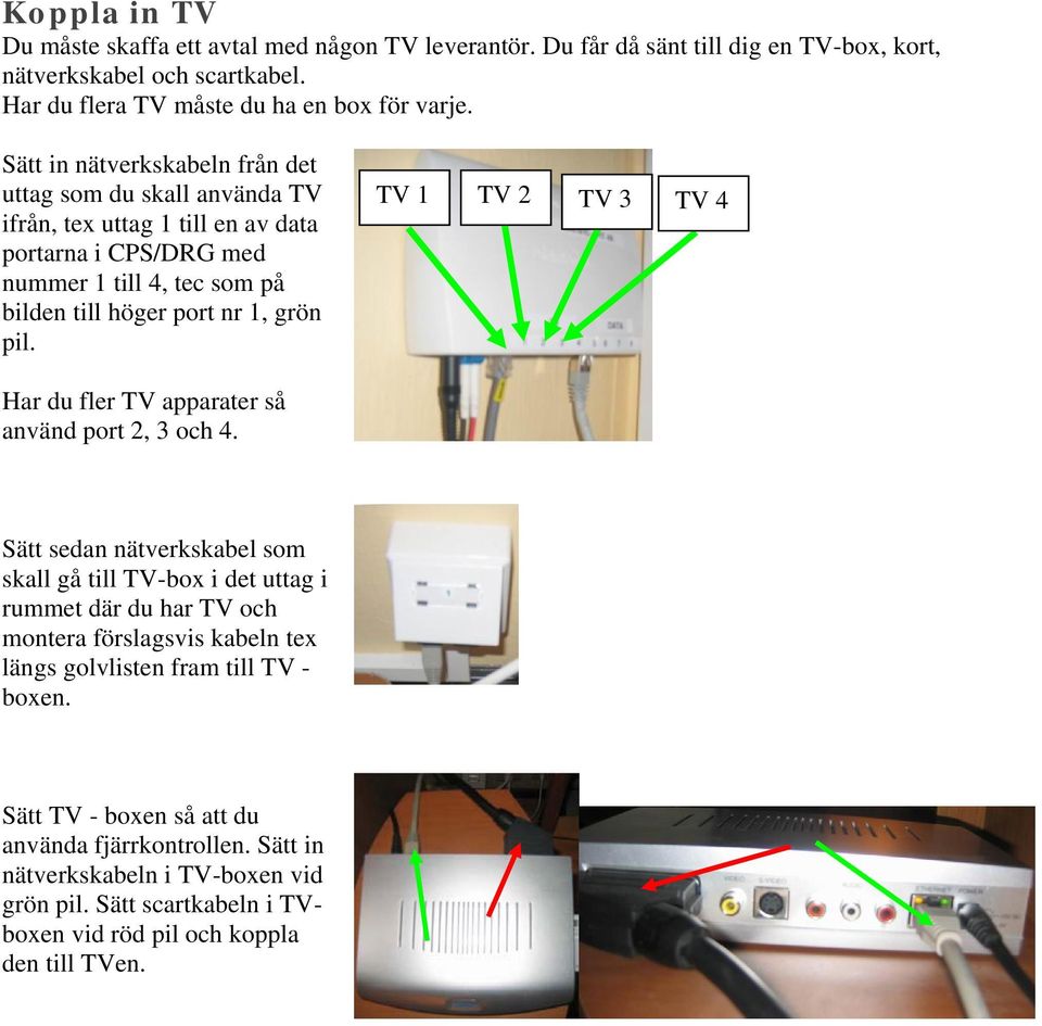 TV 1 TV 2 TV 3 TV 4 Har du fler TV apparater så använd port 2, 3 och 4.