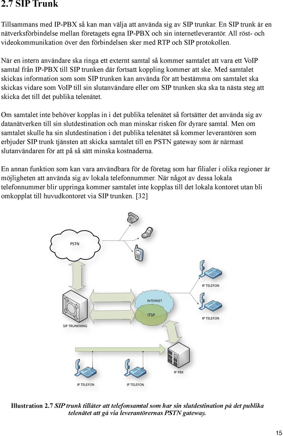 När en intern användare ska ringa ett externt samtal så kommer samtalet att vara ett VoIP samtal från IP-PBX till SIP trunken där fortsatt koppling kommer att ske.