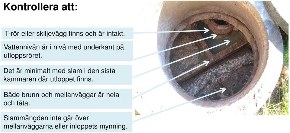 Det är minimalt med slam i den sista kammaren där utloppet finns.