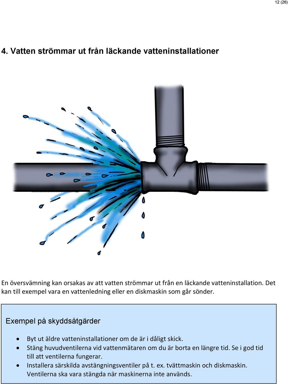 vatteninstallation. Det kan till exempel vara en vattenledning eller en diskmaskin som går sönder.