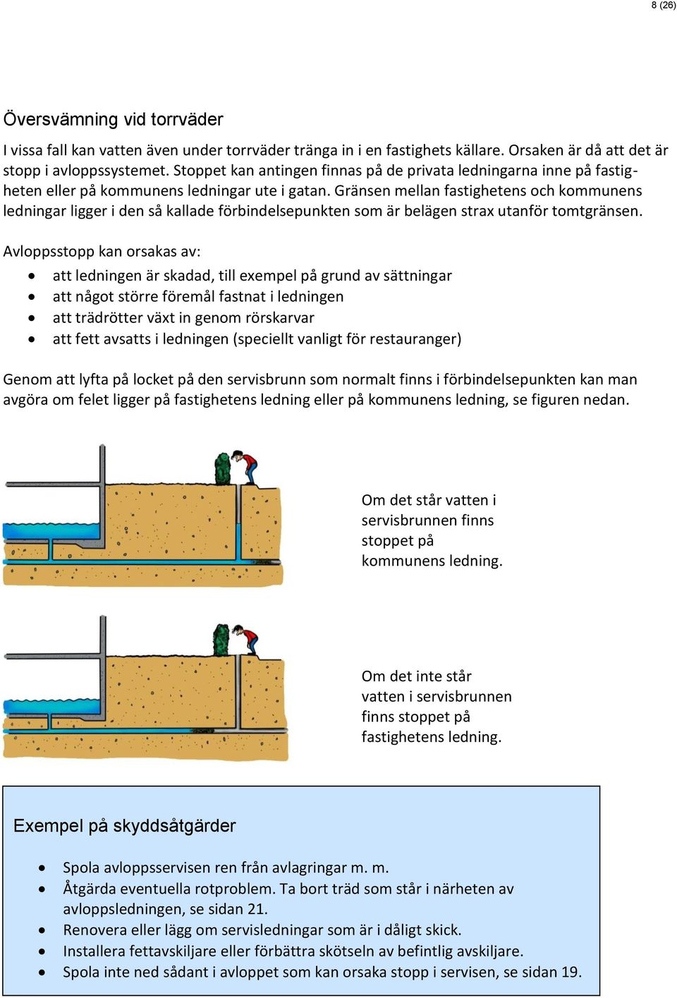 Gränsen mellan fastighetens och kommunens ledningar ligger i den så kallade förbindelsepunkten som är belägen strax utanför tomtgränsen.