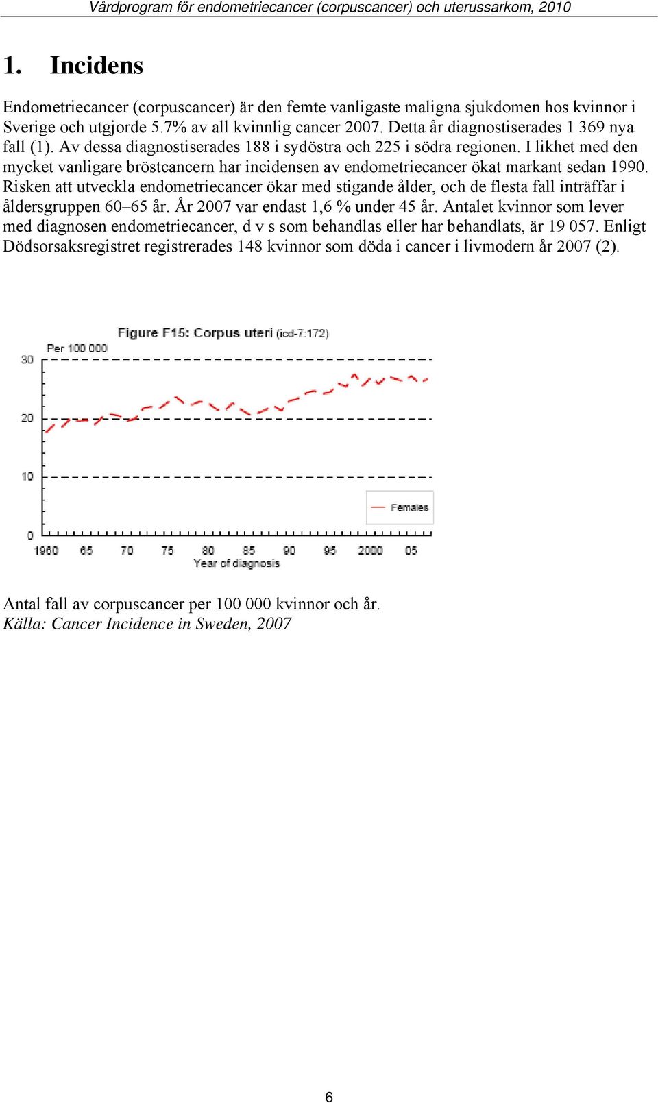 Risken att utveckla endometriecancer ökar med stigande ålder, och de flesta fall inträffar i åldersgruppen 60 65 år. År 2007 var endast 1,6 % under 45 år.