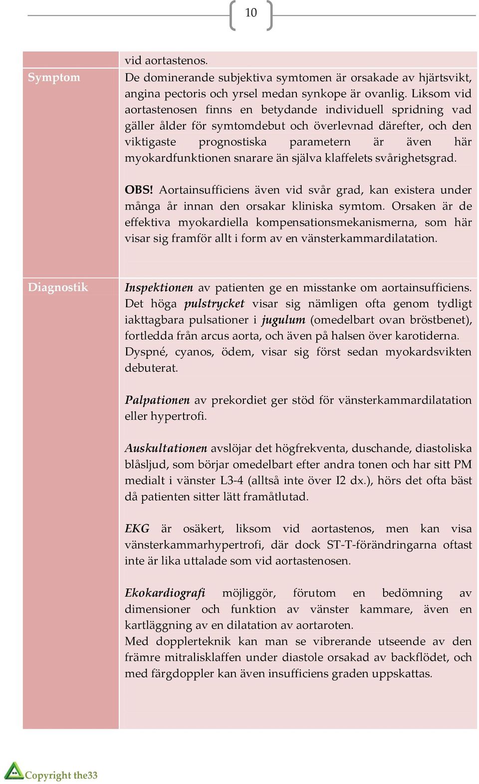 snarare än själva klaffelets svårighetsgrad. OBS! Aortainsufficiens även vid svår grad, kan existera under många år innan den orsakar kliniska symtom.