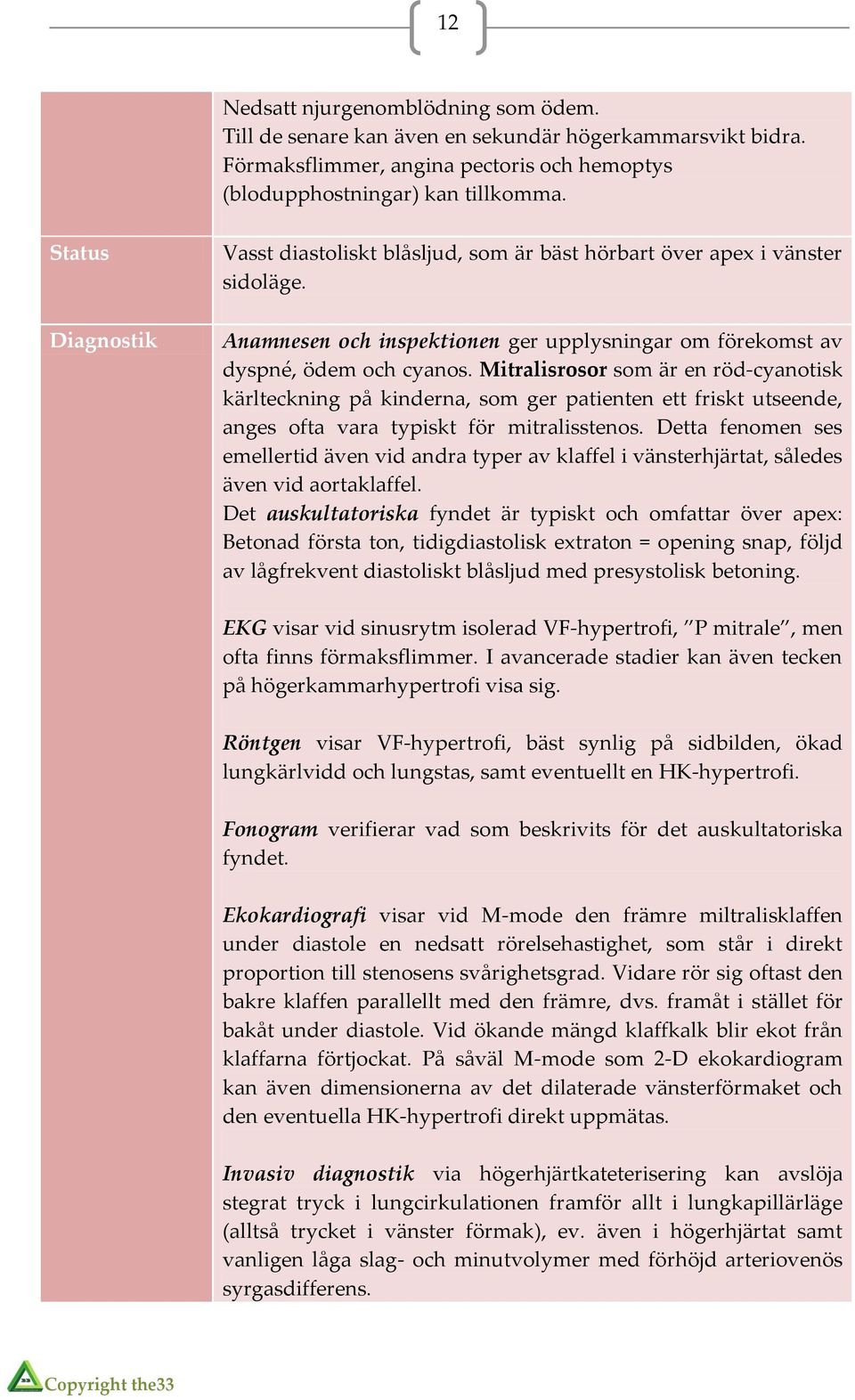 Mitralisrosor som är en röd-cyanotisk kärlteckning på kinderna, som ger patienten ett friskt utseende, anges ofta vara typiskt för mitralisstenos.