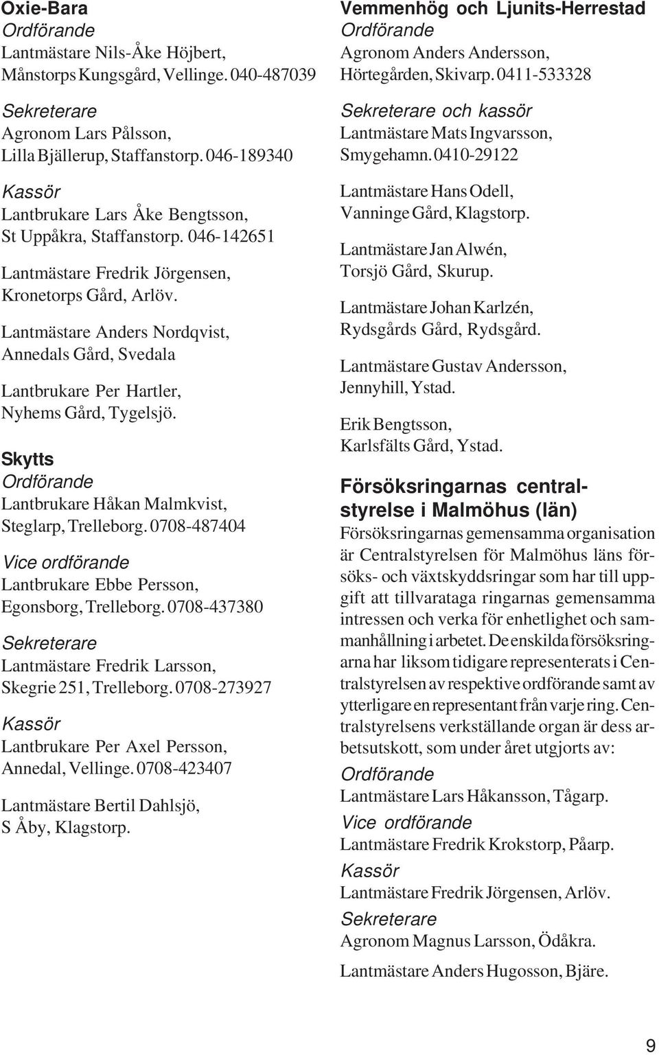Lantmästare Anders Nordqvist, Annedals Gård, Svedala Lantbrukare Per Hartler, Nyhems Gård, Tygelsjö. Skytts Lantbrukare Håkan Malmkvist, Steglarp, Trelleborg.