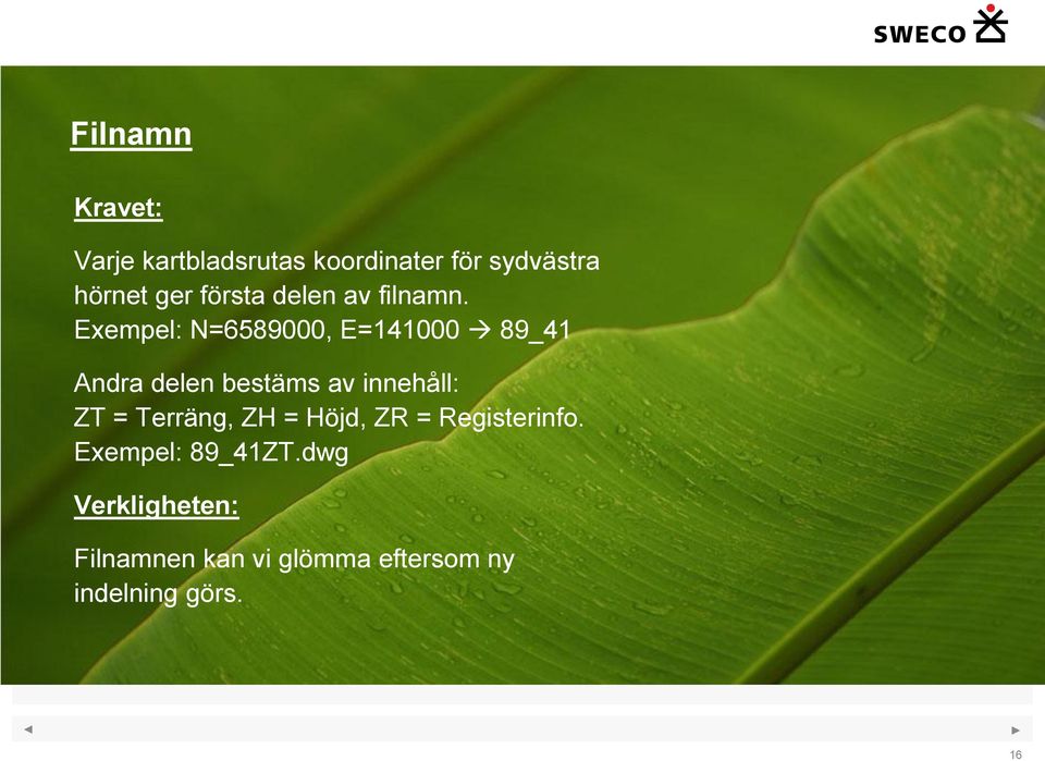 Exempel: N=6589000, E=141000 89_41 Andra delen bestäms av innehåll: ZT =