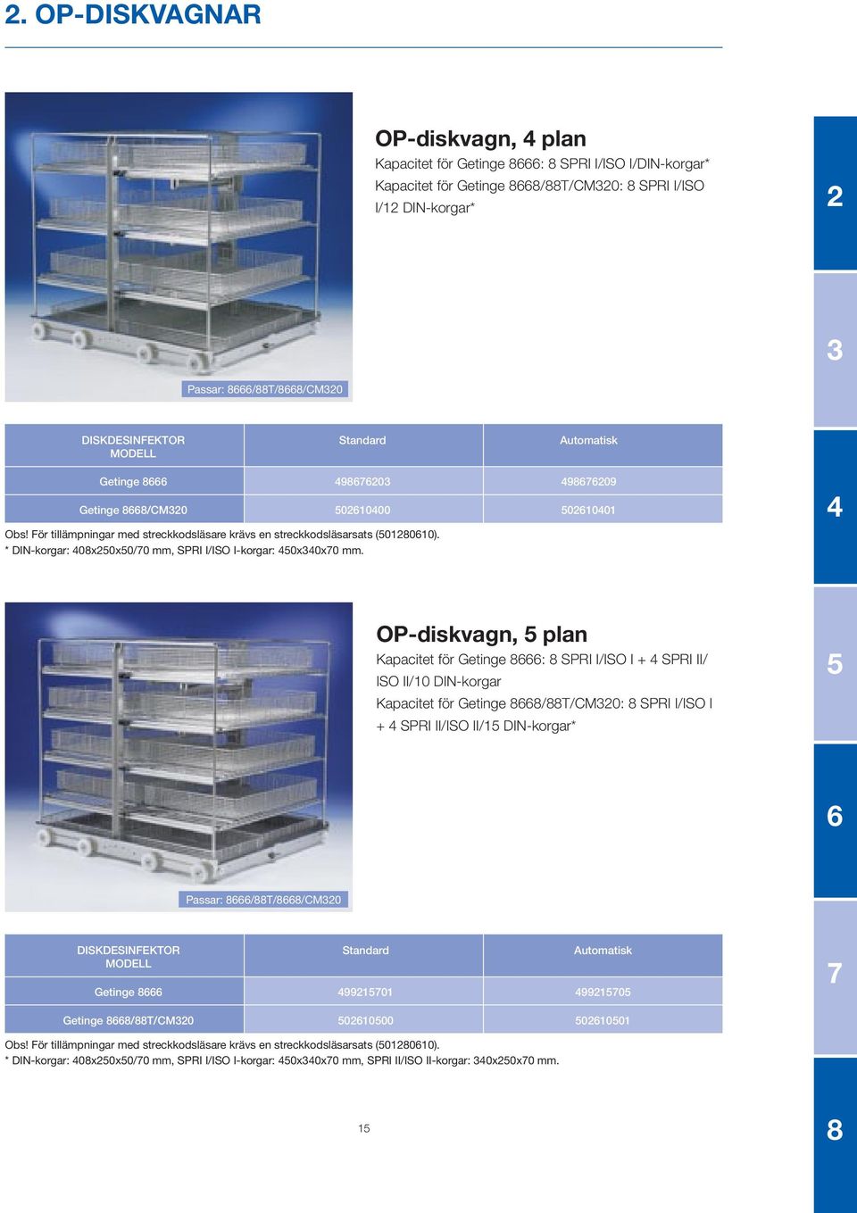 * DIN-korgar: 40x250x50/70 mm, SPRI I/ISO I-korgar: 450x340x70 mm.