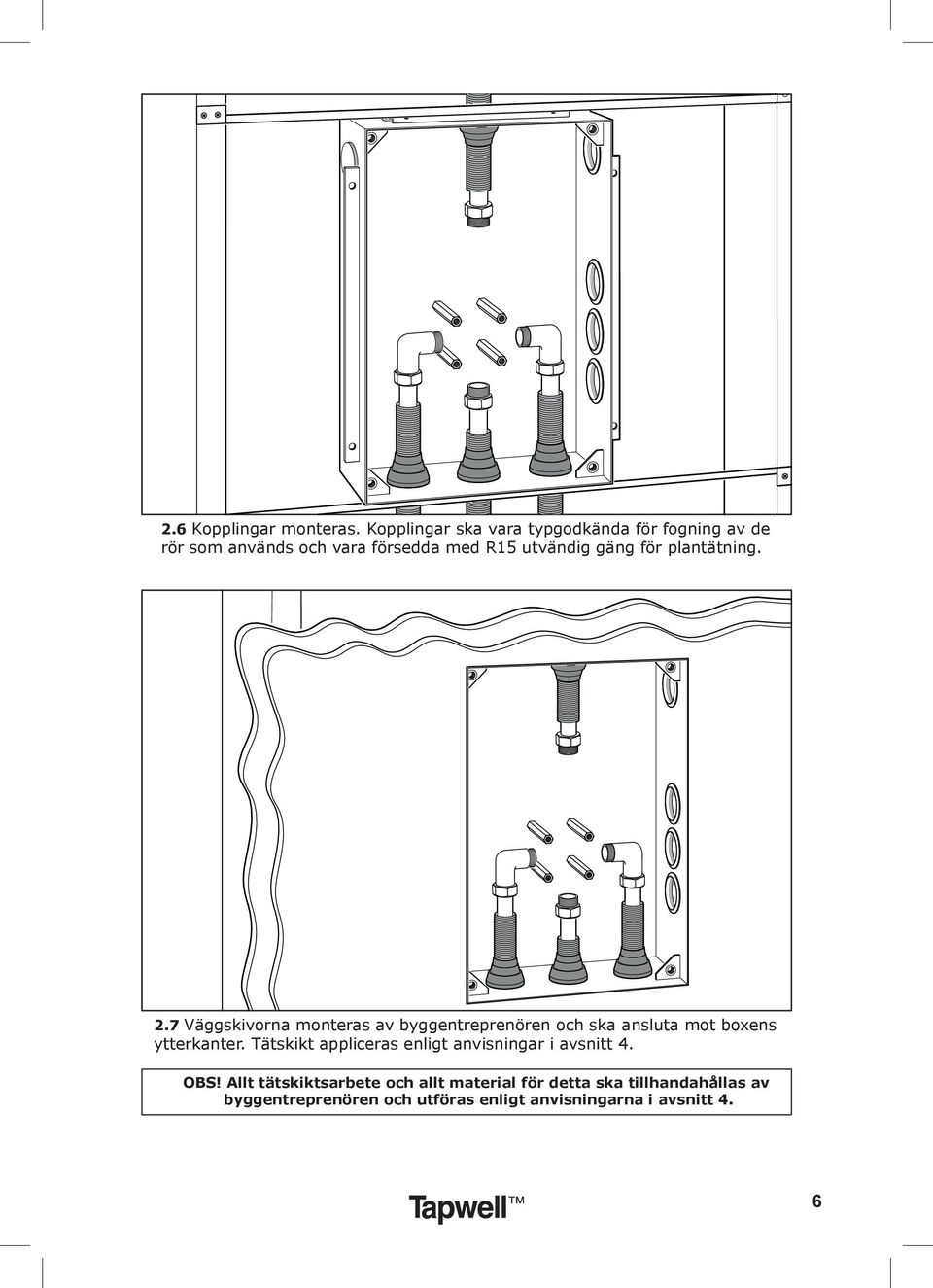 för plantätning. 2.7 Väggskivorna monteras av byggentreprenören och ska ansluta mot boxens ytterkanter.