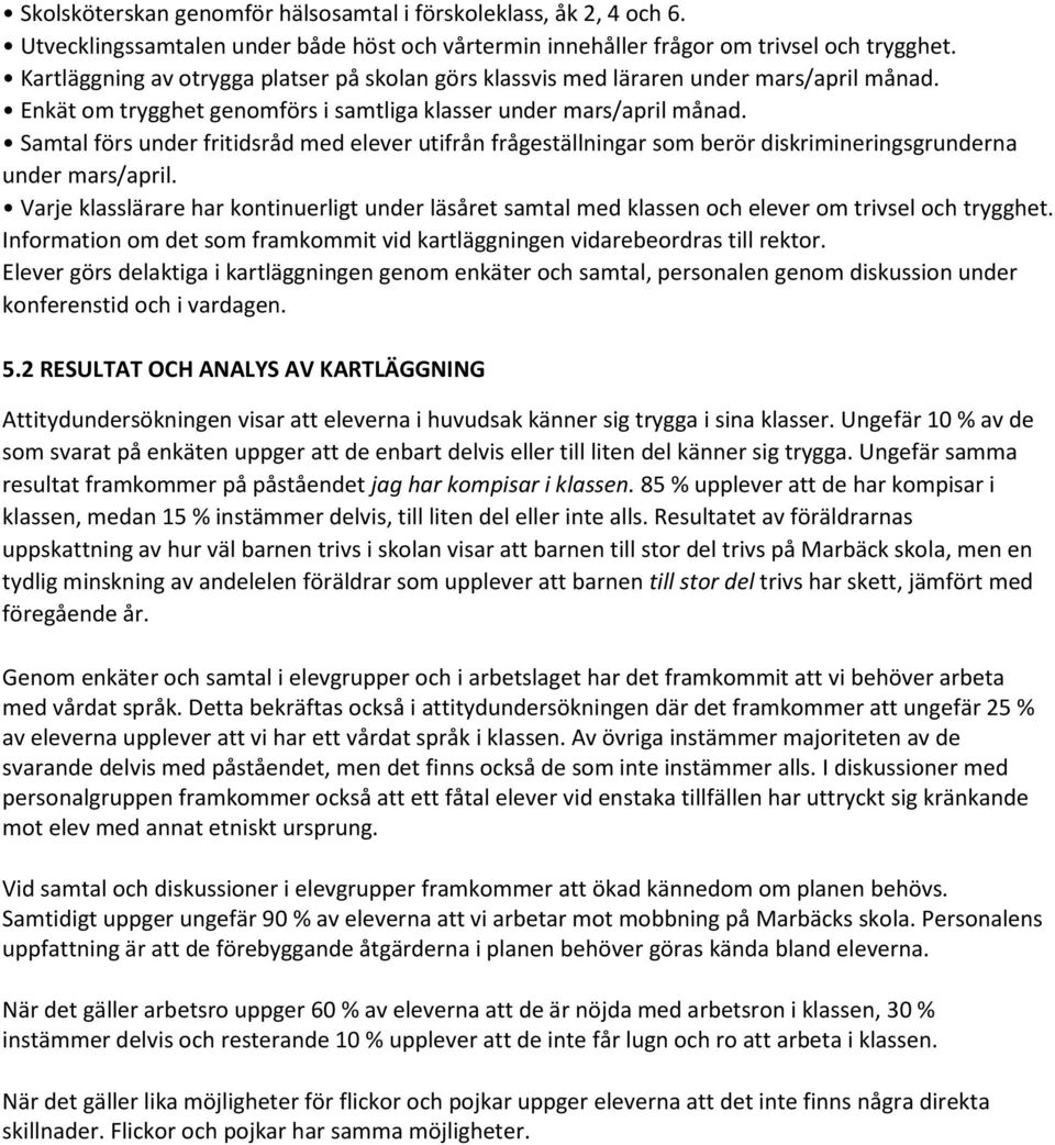 Samtal förs under fritidsråd med elever utifrån frågeställningar som berör diskrimineringsgrunderna under mars/april.