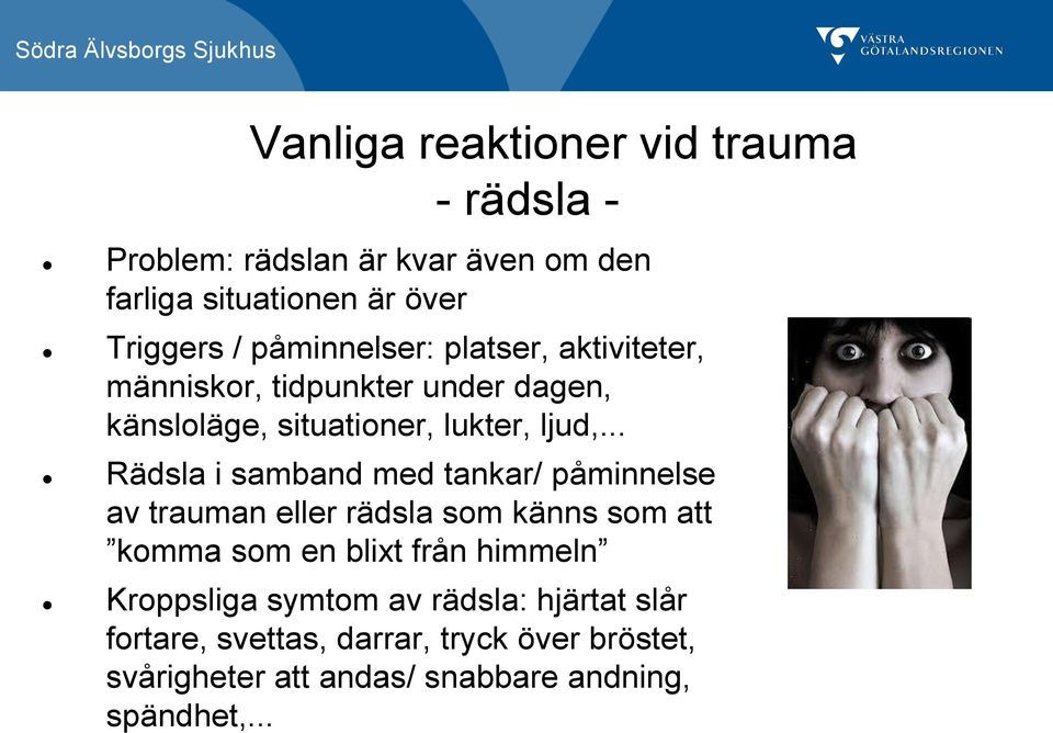 .. Rädsla i samband med tankar/ påminnelse av trauman eller rädsla som känns som att komma som en blixt från himmeln