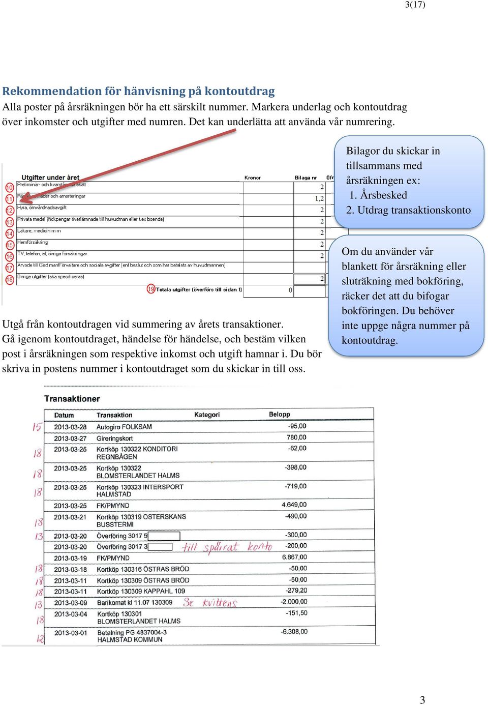 Utdrag transaktionskonto Utgå från kontoutdragen vid summering av årets transaktioner.