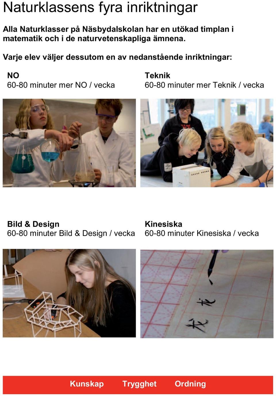 Varje elev väljer dessutom en av nedanstående inriktningar: NO Teknik 60-80 minuter mer NO /