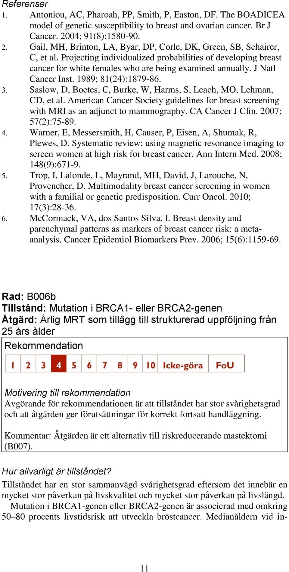 Projecting individualized probabilities of developing breast cancer for white females who are being examined annually. J Natl Cancer Inst. 1989; 81(24):1879-86. 3.