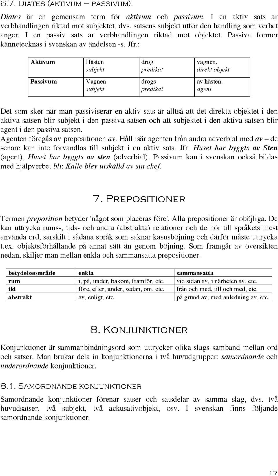 direkt objekt Passivum Vagnen subjekt drogs predikat av hästen.