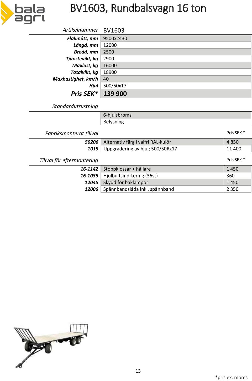 900 6-hjulsbroms 1015 Uppgradering av hjul; 500/50Rx17 11 400 16-1035