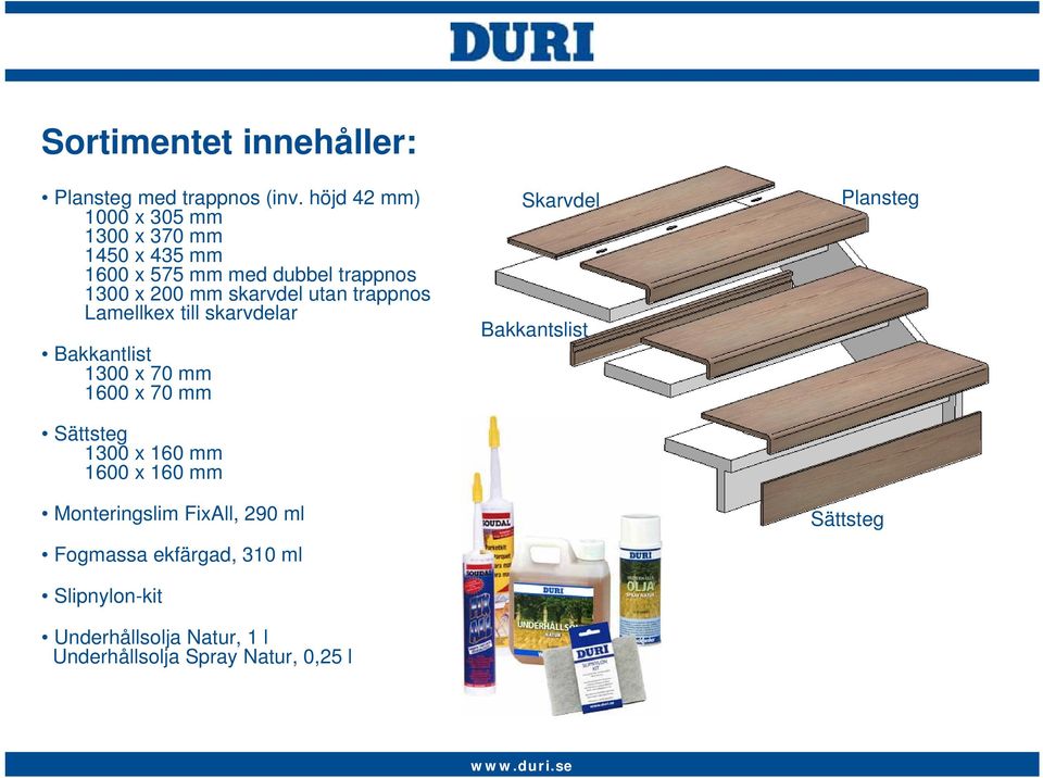 utan trappnos Lamellkex till skarvdelar Bakkantlist 1300 x 70 mm 1600 x 70 mm Sättsteg 1300 x 160 mm 1600 x 160