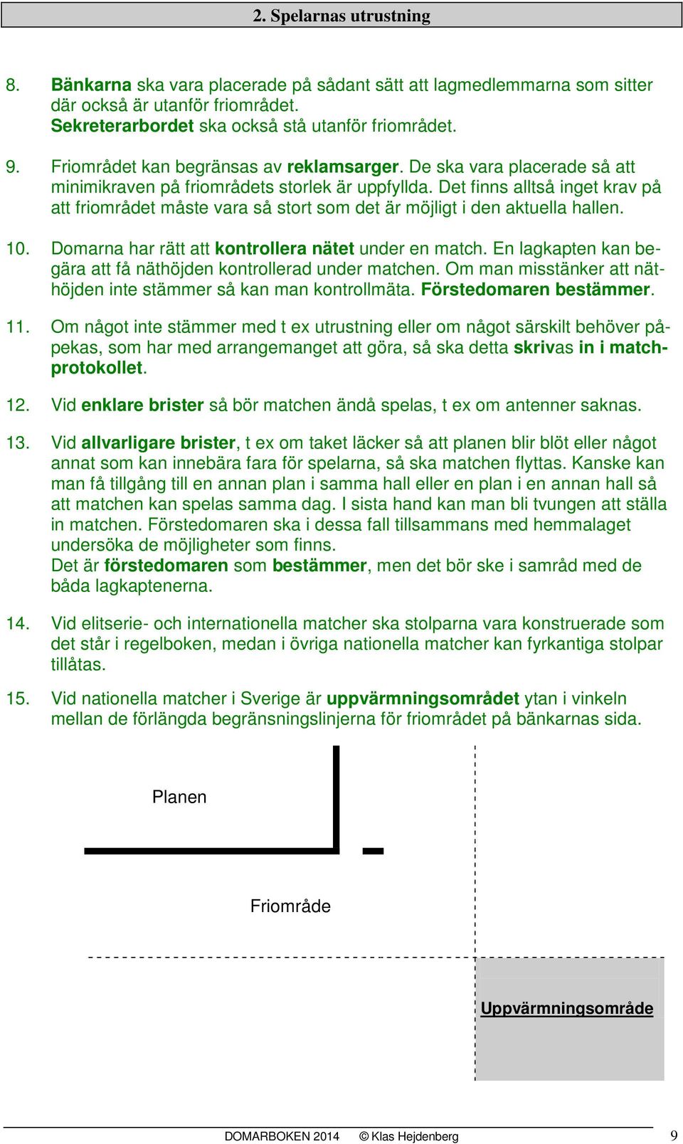 Det finns alltså inget krav på att friområdet måste vara så stort som det är möjligt i den aktuella hallen. 10. Domarna har rätt att kontrollera nätet under en match.