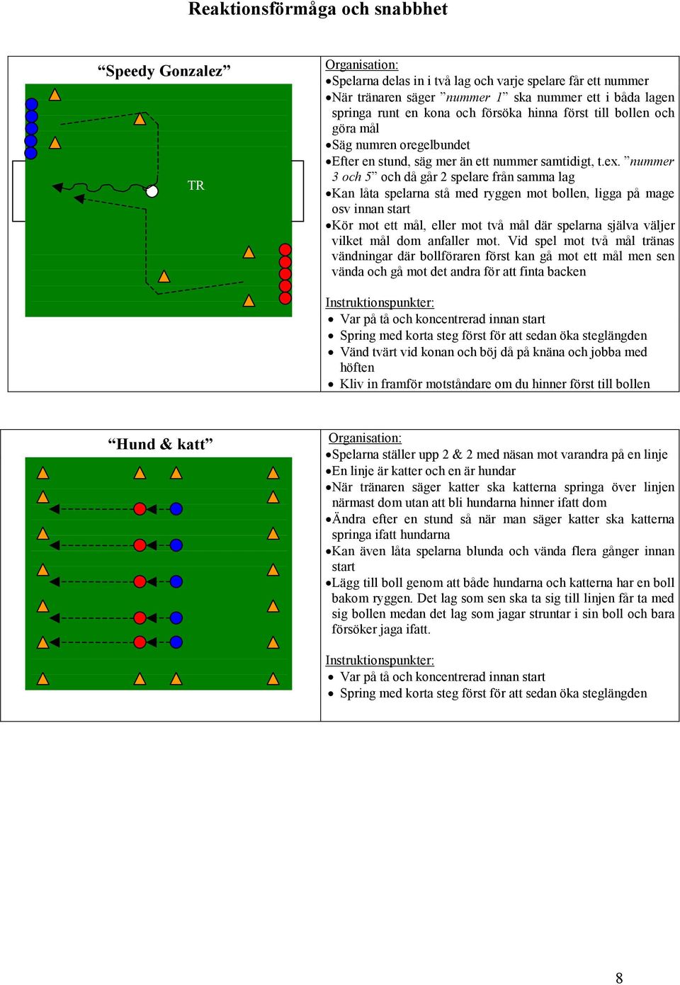 nummer 3 och 5 och då går 2 spelare från samma lag Kan låta spelarna stå med ryggen mot bollen, ligga på mage osv innan start Kör mot ett mål, eller mot två mål där spelarna själva väljer vilket mål