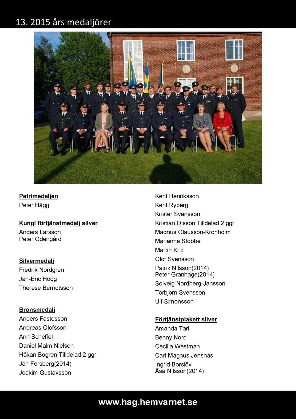 Henriksson Kent Ryberg Krister Svensson Kristian Olsson Tilldelad 2 ggr Magnus Olausson-Kronholm Marianne Stobbe Martin Kriz Olof Svensson Patrik Nilsson(2014) Peter