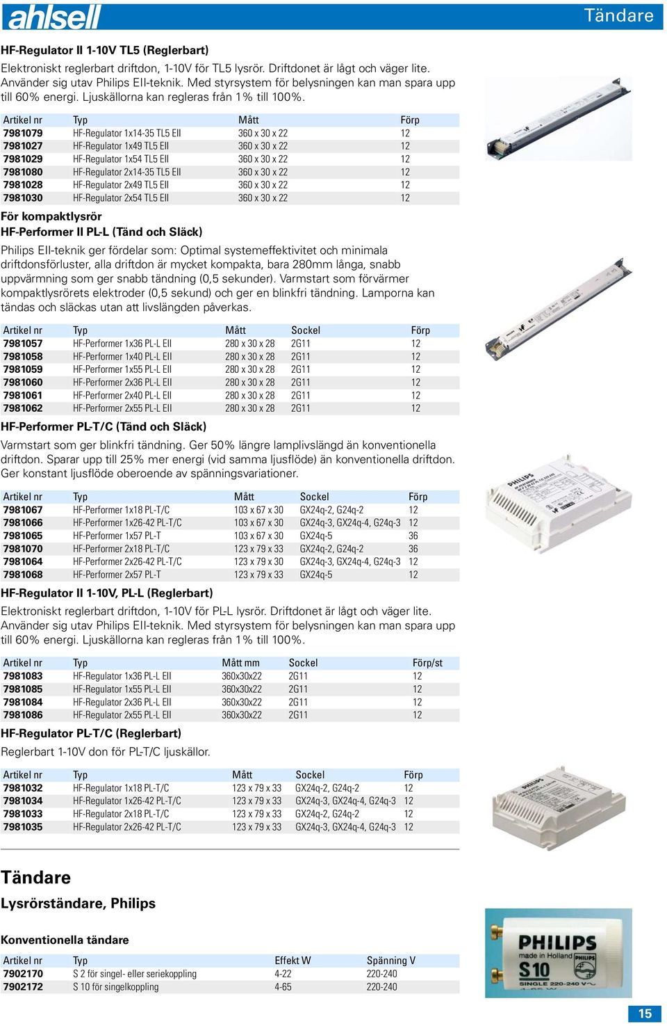 Artikel nr Typ Mått Förp 7981079 HF-Regulator 1x14-35 TL5 EII 360 x 30 x 22 12 7981027 HF-Regulator 1x49 TL5 EII 360 x 30 x 22 12 7981029 HF-Regulator 1x54 TL5 EII 360 x 30 x 22 12 7981080