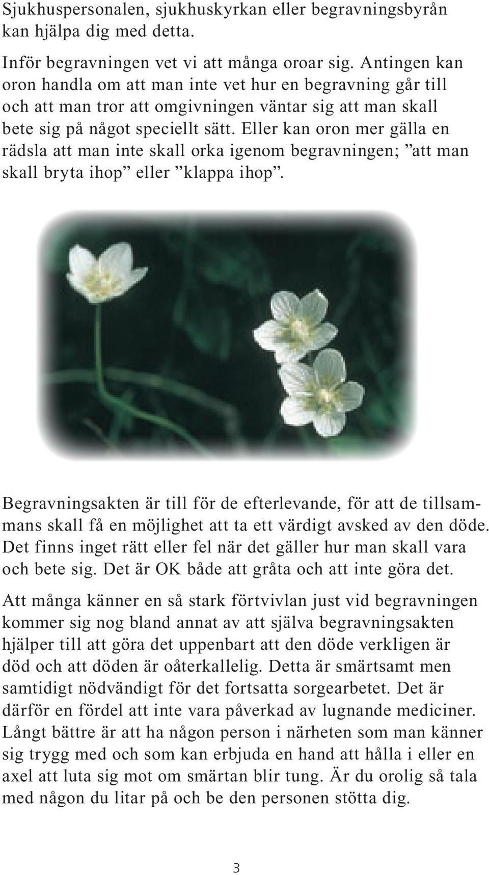 Eller kan oron mer gälla en rädsla att man inte skall orka igenom begravningen; att man skall bryta ihop eller klappa ihop.