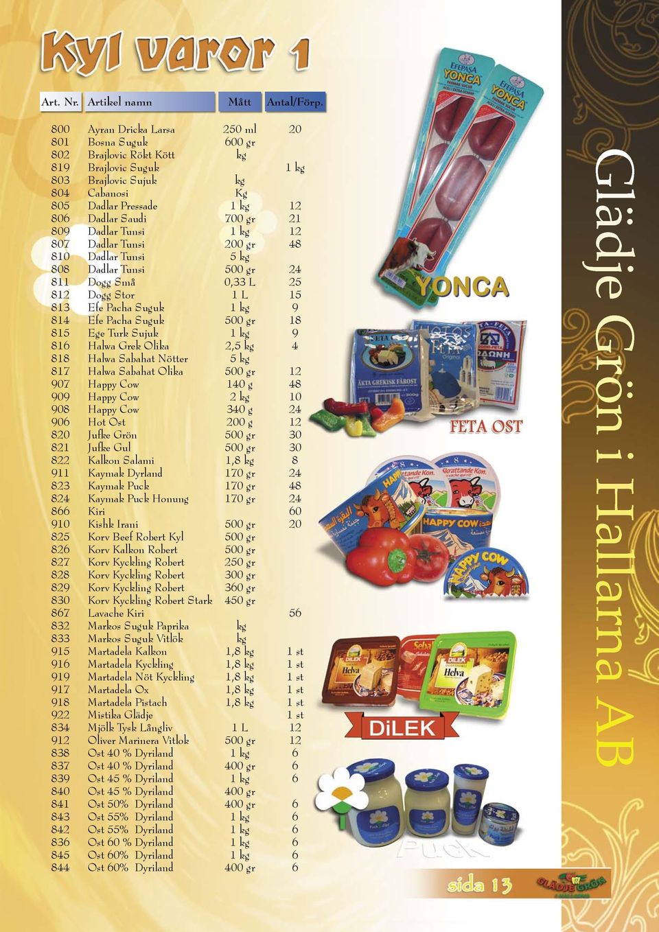 21 809 Dadlar Tunsi 1 kg 12 807 Dadlar Tunsi 200 gr 48 810 Dadlar Tunsi 5 kg 808 Dadlar Tunsi 500 gr 24 811 Dogg Små 0,33 L 25 812 Dogg Stor 1 L 15 813 Efe Pacha Suguk 1 kg 9 814 Efe Pacha Suguk 500
