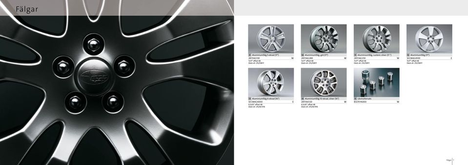 Aluminiumfälg (17") SECAG4100 7x17 offset 48 Däck stl: 215/55R17 E 13 Aluminiumfälg 6-ekrad (16") SECAG4000 6.