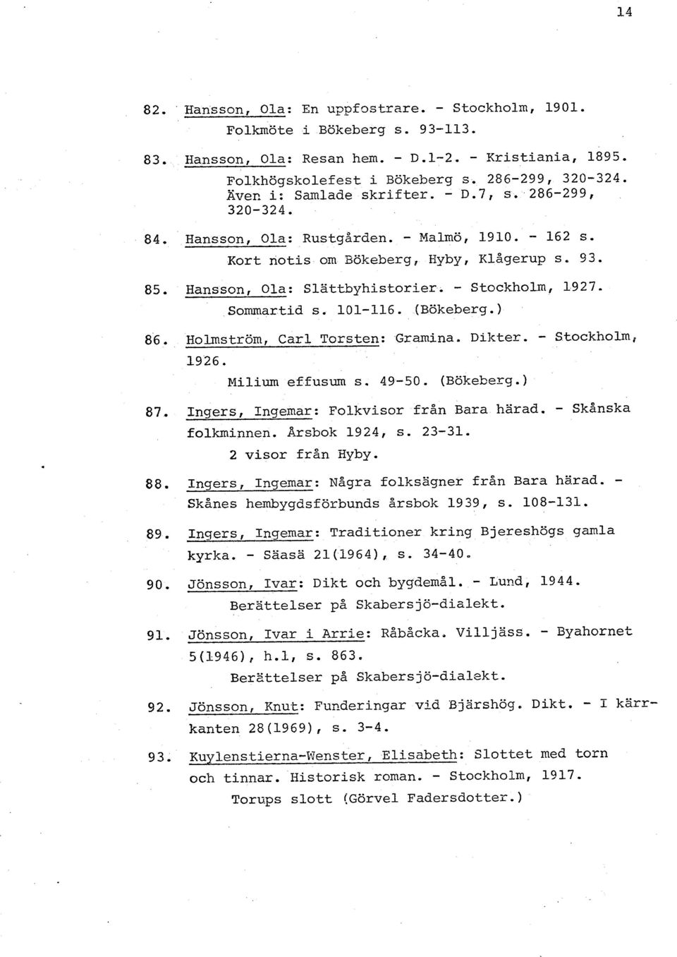 - Stockholm, 1927. Sommartid s. 101-116. (Bökeberg.) 86. Holmström, Carl Torsten: Gramina. Dilcter. - Stockholm, 1926. Milium effusum s. 49-50. (Bökeberg.) 87.