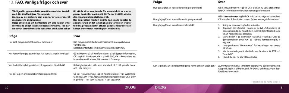 Tag gärna ut och sätt tillbaka alla kontakter och kablar och se Fråga Hur skall programkortet vändas/ monteras? Hur kontrollerar jag att min box har kontakt med nätverket?