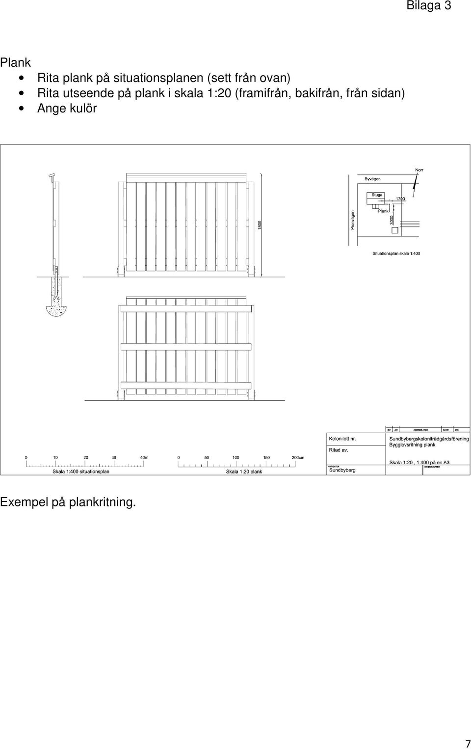 utseende på plank i skala 1:20 (framifrån,