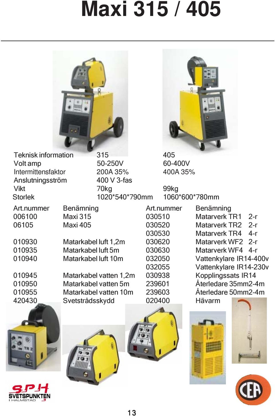 nummer Benämning 006100 Maxi 315 030510 Matarverk TR1 2-r 06105 Maxi 405 030520 Matarverk TR2 2-r 030530 Matarverk TR4 4-r 010930 Matarkabel luft 1,2m 030620 Matarverk WF2 2-r 010935