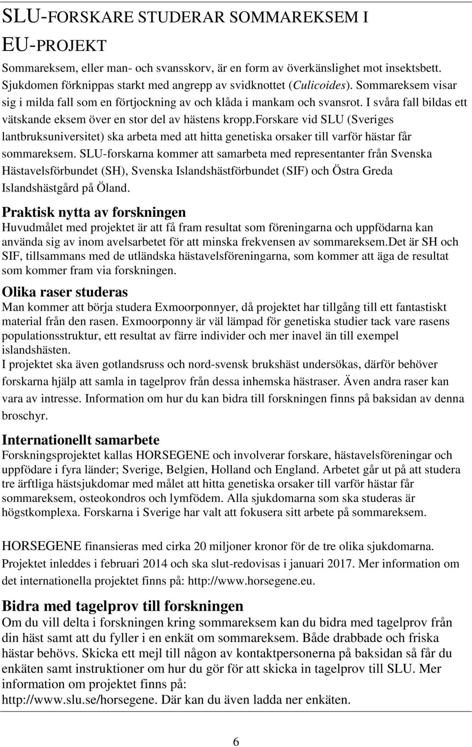 I svåra fall bildas ett vätskande eksem över en stor del av hästens kropp.