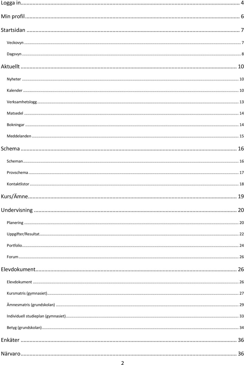 .. 19 Undervisning... 20 Planering... 20 Uppgifter/Resultat... 22 Portfolio... 24 Forum... 26 Elevdokument... 26 Elevdokument... 26 Kursmatris (gymnasiet).